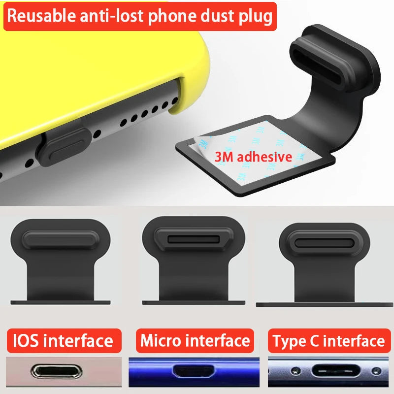 Phone Charging Port Dustproof Plug Reusable Waterproof & Anti-Lost Dustproof Cover for Type C Micro IOS Iphone Samsung Universal